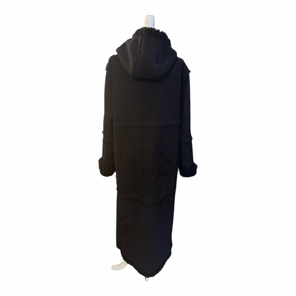 St. John’s Bay Black Faux Shearling Hooded Boho Western Long Coat Size L - Picture 3 of 6